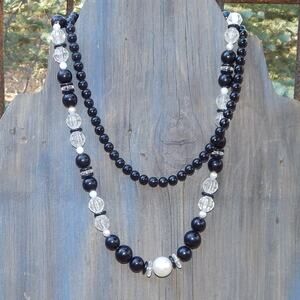 Vintage Duo of Classics * Black & Crystal Bead Necklace Pair